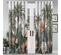 Rideau Occultant Imprimés Plantes Tropicales, Lot De 2 Rideaux Occultant Thermique Isolant À Oeillets, Paysage Jungle Tropicale, Decoration Chambre Salon Fenetre, 140 X 175 Cm