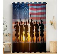 Rideau Occultant Isolant Thermique, Anti Froid Rideaux Opaque pour Chambre Coucher Salon Silhouette Décor Chambre, Motif Lever De Soleil Drapeau Soldat, 140L X 225H cm, 2 Panneaux, Multicolore