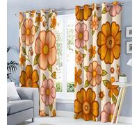 Rideau Occultant Isolant Thermique, Anti Froid Rideaux Opaque pour Chambre Coucher Salon Vintage Décor Chambre, Motif Hippie Floral, 140L X 240H cm, 2 Panneaux, Jaune Moutarde