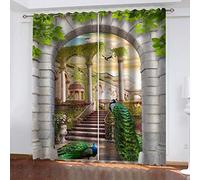 Rideau Occultant Isolant Thermique Salon Chambre Enfant Rideaux À Oeillets 3D Architecture du Jardin des Paons Motif Rideaux Acoustiques Draperies Intérieurs Décoration De Fenêtre 234X230Cm