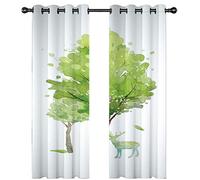 Rideau Occultant Isolant Thermique Salon Chambre Enfant Rideaux À Oeillets 3D Cerf De La Forêt Verte Tranquillement Motif Rideaux Acoustiques Draperies Intérieurs Décoration De Fenêtre 140X160Cm