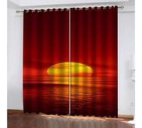 Rideau Occultant Isolant Thermique Salon Chambre Enfant Rideaux À Oeillets 3D Paysage Marin Au Lever du Soleil Rouge Motif Rideaux Acoustiques Draperies Intérieurs Décoration De Fenêtre 200X160Cm