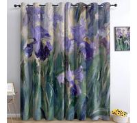 Rideau Occultant Isolants Thermiques À Oeillets des Iris dans Le Jardin, 140 x 260 cm Lot de 2 Rideaux Thermiques Isolants Anti Froid Imprimé pour Salon Chambre Bebe Enfant, Violet