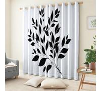 Rideau Occultant Isolants Thermiques À Oeillets Minimalisme Contour De Feuille, 117 x 229 cm Lot de 2 Rideaux Thermiques Isolants Anti Froid Imprimé pour Salon Chambre Bebe Enfant, Blanc