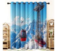 Rideau Occultant Isolants Thermiques À Oeillets Téléphérique Moderne Pour Montagnes Enneigées, 117 x 229 cm Lot de 2 Rideaux Thermiques Isolants Anti Froid Imprimé pour Salon Chambre Bebe Enfant, Bleu