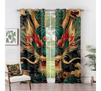 Rideau Occultant Japonais - Rideau Thermique Motif Dragon Chinois Animaux Fantastique, Rideaux Chambre Salon Fenetre, Lot de 2 Rideaux et Draperies Intérieurs à Oeillets, 140x180 cm (LxH) M#-414