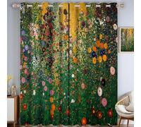 Rideau Occultant Jardin Coloré Rideaux Thermiques à Oeillets Mer De Fleurs À Feuilles D'Ors Lot de 2 Draperies Décoration De Fenêtre pour Chambre Salon Salle à Manger, 140L X 260H cm, Jaune-Vert