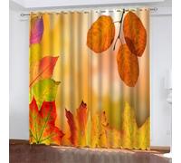 Rideau Occultant Jaune 140x175 cm - Lot de 2 Rideau Occultant Thermiques Isolant Anti Froid et Chaleur, Feuilles TombéEs Rideaux à Oeillets Décoration Chambre Fenetre Rideaux Salon