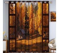Rideau Occultant Jaune à Oeillets 140 X 260 cm Lot de 2, Rideaux Opaque Paysages naturels Bois d'automne près du Cadre de la fenêtre, Rideau Occultant Thermiques Anti Chaleur Intérieurs