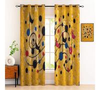Rideau Occultant Jaune à Oeillets 140 X 260 cm Lot de 2, Rideaux Opaque Thème Musical Points de Notes Musicales abstraites, Rideau Occultant Thermiques Anti Chaleur Intérieurs