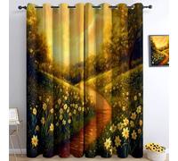 Rideau Occultant Jonquilles sur Le Chemin L140 x H180 cm Rideaux Opaque Lot de 2, Rideaux d'Isolation Thermique et Sonore, Rideau Fenetre Chambre Maison Salon Intérieurs