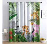 Rideau Occultant Jungle Dessin Animé Éléphant Tigre, Rideaux Thermiques à Oeillets pour Salon Chambre Fenetre, Motif Enfant Rideaux Lot De 2 Moderne Décoration De Fenêtre, 117x183 cm (L x H)