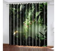 Rideau Occultant Jungle Verte Tropicale Rideaux Occultant Thermiques Isolant Anti Froid Polyester Lavable avec Oeillets 2 Pièces Rideau Salon Chambre Décoration 2x85x200 cm