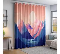 Rideau Occultant L110×H215 cm 2 Pièces, Simple Montagnes Coucher de Soleil Rivière Motif imprimé, Rose Bleu Rideaux Isolant Thermique Anti UV pour Décoration Chambre Salon et Protection d'Ameublement