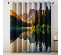 Rideau Occultant Lac, forêt, Lever de Soleil Simple Moderne Thermique Isolant Anti Froid Polyester 100L X 178H cm (2 Panneaux) Chambre Cuisine Décoration Orange, Bleu