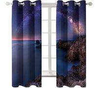 Rideau Occultant Le Bord De Mer Rideaux Salon Rideau Thermique Isolant Polyester Imprime Chambre Adultes Moderne Rideau Occultant à œillets Lot de 2（2x75x166 cm）