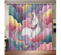 Rideau Occultant Licorne Dessin Animé - Rideau Thermique Nuages Colorés Et Oniriques, Rideaux Chambre Salon Fenetre, Lot De 2 Rideaux Et Draperies Intérieurs À Oeillets, 117 X 137 Cm