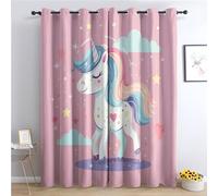 Rideau Occultant Licorne - Rideau Thermique Motif Enfant Fille Mignon Rose, Rideaux Chambre Salon Fenetre, Lot de 2 Rideaux et Draperies Intérieurs à Oeillets, 140x260 cm (LxH) T-&154