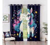 Rideau Occultant Licorne - Rideau Thermique Motif étoile Animaux Fantastique Mignonne, Rideaux Chambre Salon Fenetre, Lot de 2 Rideaux et Draperies Intérieurs à Oeillets, 110x215 cm (LxH) N#-49