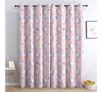 Rideau Occultant Licorne - Rideau Thermique Motif Fille Rose, Rideaux Chambre Salon Fenetre, Lot de 2 Rideaux et Draperies Intérieurs à Oeillets, 140x160 cm (LxH) B&-215