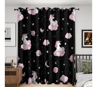 Rideau Occultant Licorne, Rideaux Motif Nuage Enfant Fille, Rideau Thermique Isolant Draperies Intérieurs à Oeillets pour Chambre Salon Fenetre, Lot de 2, 160x240 cm D140