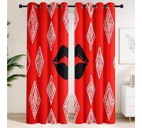 Rideau Occultant Losanges Triangles Lèvres Rouges, Rideaux Thermiques à Œillets pour Salon, Chambre et Chambre Enfant, Géométrique Anime Rideaux Occultants Lot de 2 pour Fenêtre L 140 x H 180 cm