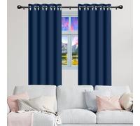 Rideau Occultant Lot de 1 138 x 160 cm Polyester, 100% Bloquer Lumière Draperies Rideaux Isolants Design Moderne à Oeillets pour Chambre, Salon, Bureau, Bleu Foncé