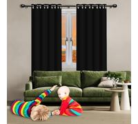 Rideau Occultant - Lot de 1 Rideau 250 x 185 cm Isolant Anti Froid 100% Lumiere Bloquer Anti Chaleur Rideaux Opaque Design Moderne à Oeillets pour Maison Chambre, Noir