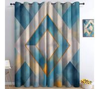 Rideau Occultant Lot de 2 Géométrie Bleue L75 x H166 cm Rideaux Oeillets Impression 3D Moderne, Rideau Coulissant Opaques pour Chambre Cuisine Restaurant