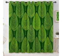 Rideau Occultant Lot de 2, Vert Rideaux Plantes Feuilles Géométrie Imprimés pour un Sommeil Profond - BloqueLumière et Bruit Solution Anti-Chaleur pour Économie d'Énergie en Été 100L X 220H cm