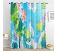 Rideau Occultant Lotus, Rideau Isolant Thermique Froid Nénuphars Ciel Bleu Nuages Blancs sous-Marine Poisson, 140x180 cm Rideaux Fenetre Salon, Lot De 2 Rideaux Et Draperies Intérieurs à Oeillets