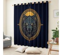 Rideau Occultant Loup en Colère Tête Logo Anime Rune Tenture Opaque à Oeillets Rideau Thermique Isolant Draperies Intérieurs pour Maison Chambre Salon Fenetre, Noir 2 Pièces, L 117 x H 229 cm