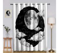 Rideau Occultant Lune Rideaux et Draperies Intérieurs Nuages Rideau Opaque à Oeillets, pour Salon, Chambre à Coucher, Décoration de Maison LxH/2x117x183cmYI4217