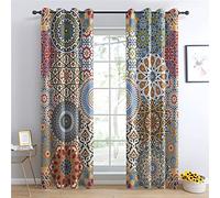 Rideau Occultant Mandala - Lot de 2 Rideaux Thermiques Isolants Anti Froid Imprimé pour Salon Chambre Fenetre Cuisine, Rideaux et Draperies Intérieurs à Oeillets, 140x240 cm (LxH)