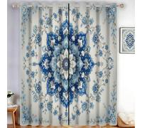 Rideau Occultant Mandala Vignes, Rideau Isolant Thermique pour Salon Chambre, Rideaux Style Ethnique Rétro, Lot De 2 Rideaux Et Draperies Intérieurs 140 X 245 cm, Bleu