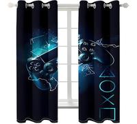 Rideau Occultant Manette de Jeu, Rideaux Thermiques Isolants à Oeillets Anti Froid Et Chaleur Lumiere UV Decoration Chambre Maison Salon Intérieurs 140x280 (Lxh), Lot de 2 Fond Bleu foncé