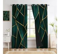 Rideau Occultant Marbre De Luxe à Oeillets 117x137cm Lot de 2, Rideaux Isolant Thermique Géométrie De La Feuille d'or Draperies intérieurs, Décoration de Fenêtre pour Salon, Chambre, Vert Émeraude