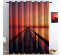 Rideau Occultant Mer Pont Bois Paysage Tenture Opaque à Oeillets Rideau Thermique Isolant Draperies Intérieurs pour Maison Chambre Salon Fenetre, Rouge 2 Pièces, L 117 x H 229 cm