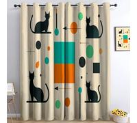 Rideau Occultant Moderne du Milieu du Siècle, Draperies Thermiques à Oeillets Formes Abstraites Animal Chat pour Chambre Enfant Décoration - Lot de 2 Rideaux et Draperies Intérieur 140L x 260H cm