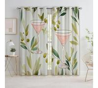 Rideau Occultant Moderne Élégant Rustique Feuille D'Olivier - Rideau Thermique Beige pour Chambre Salon Fenetre, Lot de 2 Rideaux et Draperies Intérieurs à Oeillets, 140 X 260 cm (L x H)