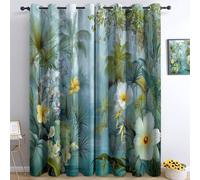 Rideau Occultant Moderne Tropical Jungle Fleurs Rideaux à Oeillets 150 x 166 cm(L x H), Thermique Isolant Anti Froid Anti Bruit, pour Salon Chambre Fenetre Cuisine Bureau Intérieurs Moderne Décoration
