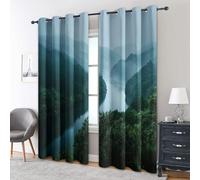 Rideau Occultant Montagne Forêt, Rideaux Motif Paysage Nature, Rideau Thermique Isolant Draperies Intérieurs à Oeillets pour Chambre Salon Fenetre, Lot de 2, 140x200 cm M199