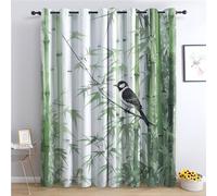 Rideau Occultant Motif Bambou et Oiseaux - Isolant Thermique pour Salon Chambre, Opaque à Oeillets, Lot de 2 Draperies Intérieur 140x180cm LxH