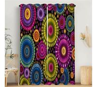 Rideau Occultant, Motif Cercles Fleurs, Rideaux Thermiques Imprimé Mandalas pour Salon Chambre Fenetre, Lot de 2 Rideaux et Draperies Intérieurs à Oeillets, 140L X 225H cm, Coloré