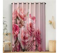 Rideau Occultant, Motif Composition Florale Rose, Rideaux Thermiques Imprimé Rêve pour Salon Chambre Fenetre, Lot de 2 Rideaux et Draperies Intérieurs à Oeillets, 132L X 213H cm, Rose