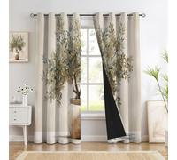 Rideau Occultant Motif D'Olivier - Rideau Thermique Peinture À L'Huile Rétro Rurale, Lot De 2 Rideaux Opaque À Oeillets Pour Fenetre Chambre Salon, 117 X 137 Cm, Beige