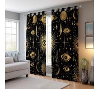 Rideau Occultant, Motif Étoiles Lune - Rideaux Thermiques Imprimé Corps Célestes pour Salon Chambre Fenetre, Lot de 2 Rideaux et Draperies Intérieurs à Oeillets, 110L x 215H cm