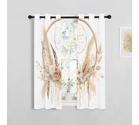 Rideau Occultant Motif Fleurs Brunes, Rideaux Blanc Marron 2 Pièces L 100 x H 120, Thermique Anti UV Tenture Opaque à Oeillets Bohême Decoration Chambre Maison Salon Intérieurs, A105