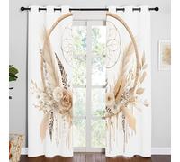 Rideau Occultant Motif Fleurs Brunes, Rideaux Blanc Marron 2 Pièces L 100 x H 220, Thermique Anti UV Tenture Opaque à Oeillets Bohême Decoration Chambre Maison Salon Intérieurs, A105