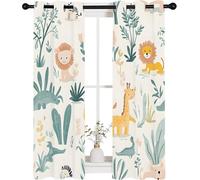 Rideau Occultant Motif Girafe Lion, Rideaux Animaux de la Jungle 2 Pièces L 100 x H 120, Thermique Anti UV Tenture Opaque à Oeillets GarçOn Fille Enfant Decoration Chambre Maison Salon, A241